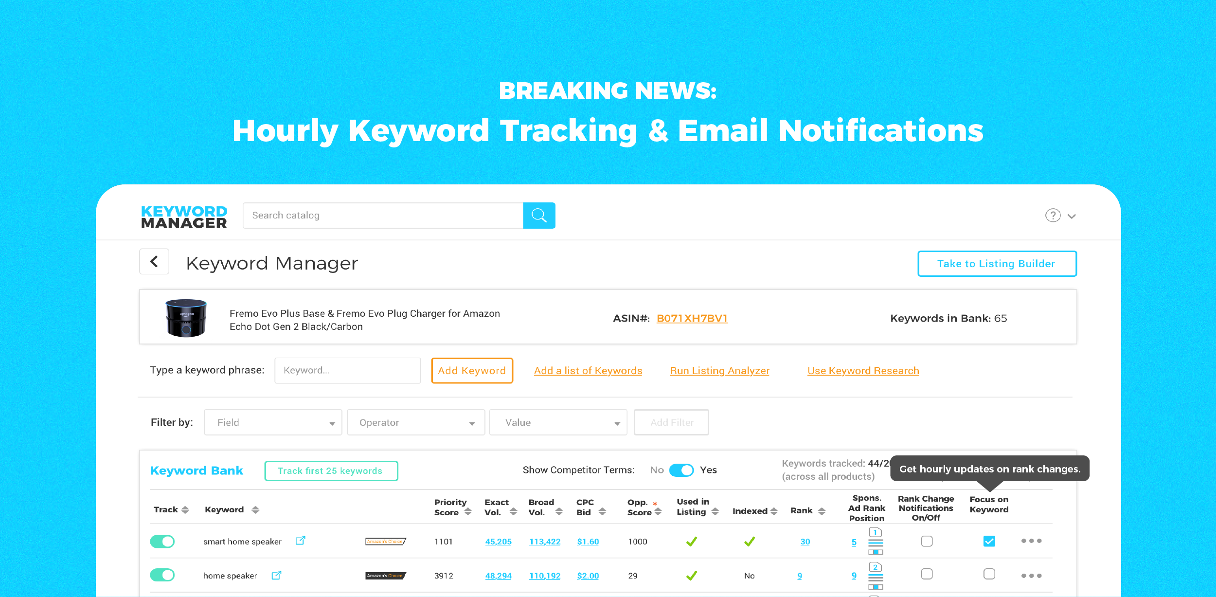 Amazon keyword tracking