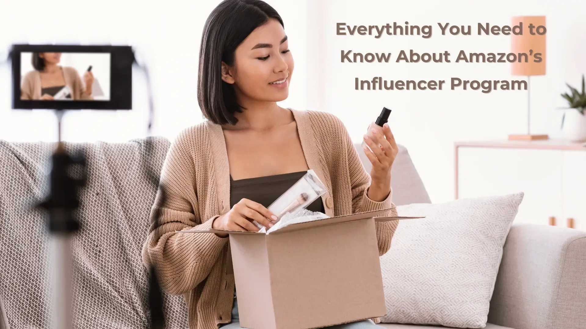 An influencer recording a video of a product review for Amazon's Influencer Program.