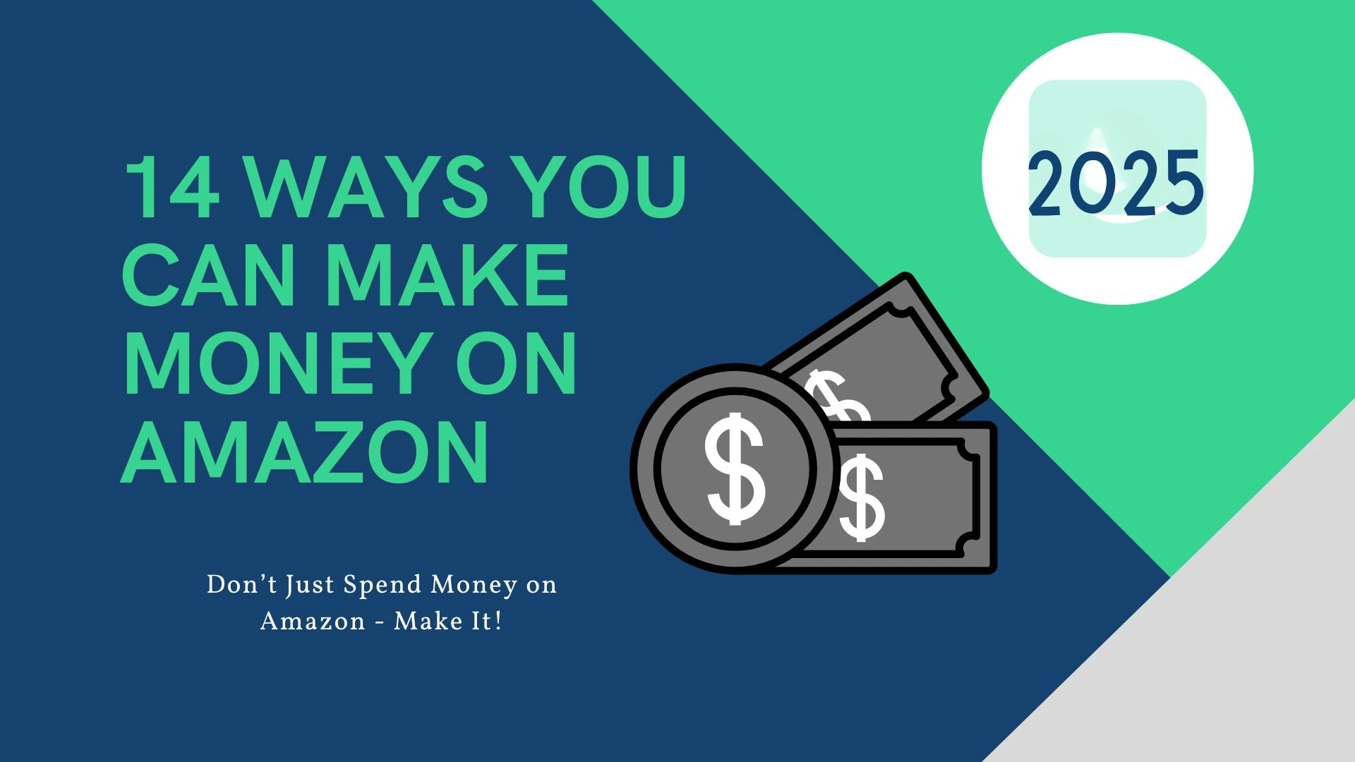 A blog featured image that says "14 Ways you can make money on Amazon in 2025 - Don't just spend money on Amazon - Make it!"